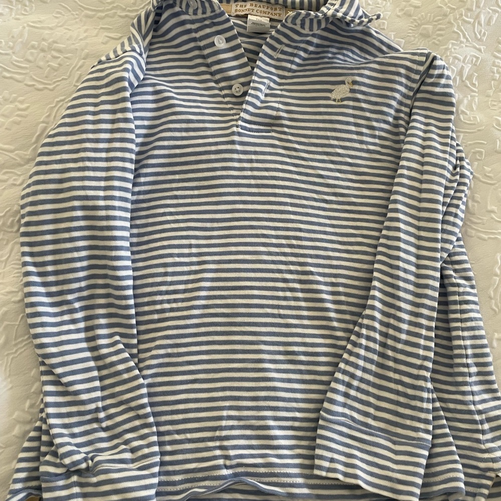 The Beaufort Bonnet Company Blue and White Striped Kids Shirt